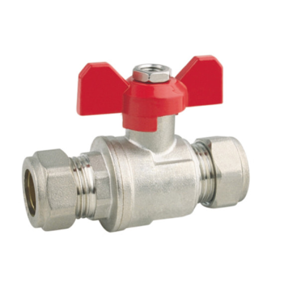 Quality 22mm 15mm Brass Compression Ball Valve With Butterfly Handle for sale