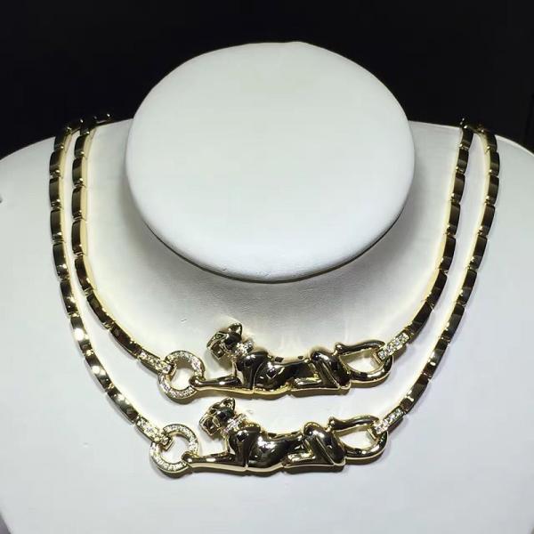Quality 18K Yellow Gold High End Custom Jewelry  Panther Necklace With Diamonds / Lacquer for sale