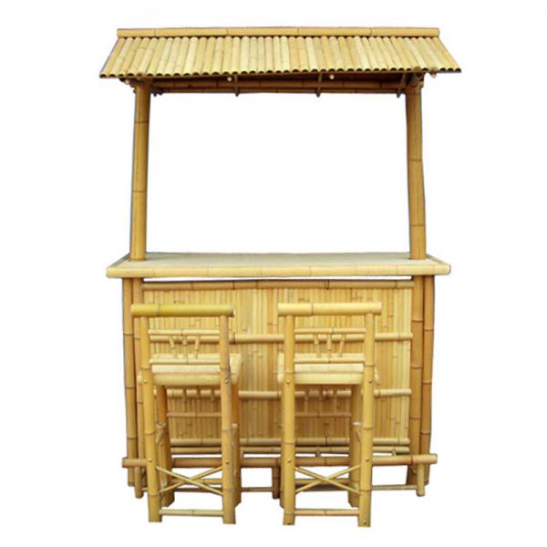 Quality 220 Cm Height Bamboo Tiki Bar With Roof 4 Pieces Bamboo Bar Stools for sale