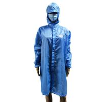 China Cleanroom 5mm Stripe ESD Smock Lab Coat Built In Storage Bag for sale