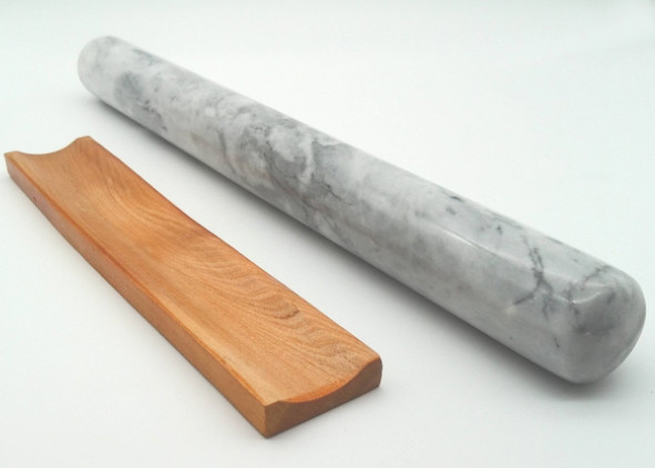 Quality Grey Solid Marble Rolling Pin 39 x 4cm Moisture Resistant With Wood Base for sale