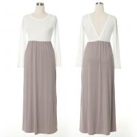 China solid color joint lantern skirt new style chiffon long sleeve long dress with V backless factory