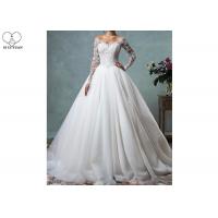 China Fashion Long Sleeve Lace Wedding Dress Off Shoulder Backless Organza Sweep Train factory
