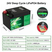 China 24V 140Ah 100Ah LiFePO4 Battery Pack 25.6V 4000 Cycle Built-In BMS Grade A Cells Rechargeable Lithium Battery factory