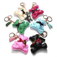 China Black Leather Bear Keychain , 6.5CM Personalised Leather Keyrings For Men for sale