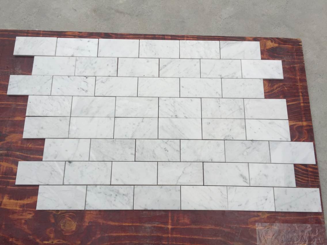 China Subway Marble Mosaic Tile  3 X 6 Carrara White For Bathroom , 2/5 Thickness factory