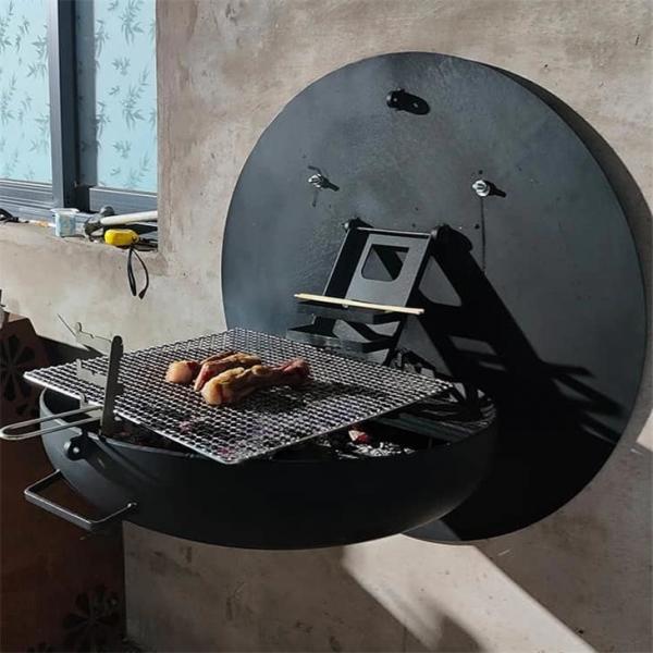 Quality 800mm Wood Burning Fire Pit Carbon Steel Wall Mounted Hanging Barbecue Grill for sale