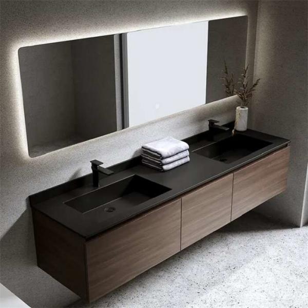 Quality Sintered Stone Countertop Mirrored Bathroom Vanity Wood Bathroom Cabinet SGS for sale