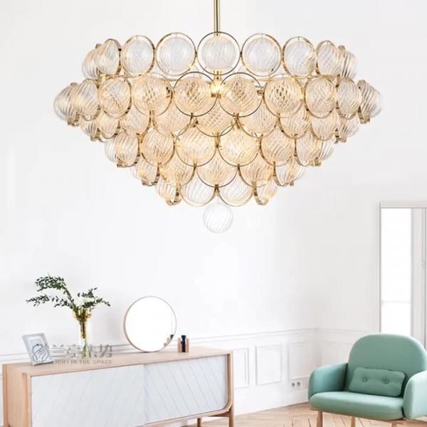 China Golden murano glass bubble chandelier round 85cm big  metal gold Contemporary chandelier lighting fixture hanging pendant light for sale