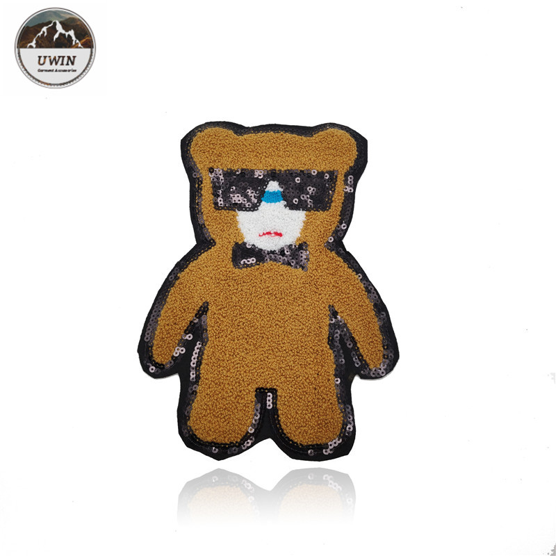 China Cartoon Bear Custom Chenille Patches Brown For Kids Apparel Accessories factory