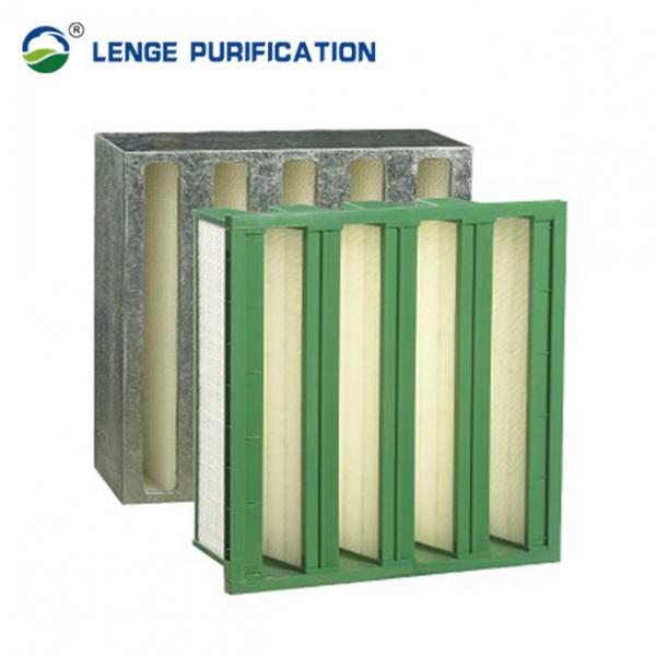 Quality H14 592 X 592 X 292 Galvanized Iron V Bank Pre Pleat Filter With PU Seal Strip for sale