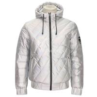 Quality Mens Shiny Silver Winter Padded Hoodie Jackets 100% Polyester PU coating face for sale