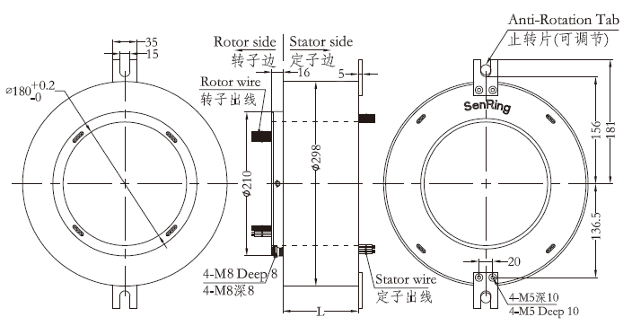 h180298 series H180298 Series(Hollow Shaft)Through Hole Slip Ring slip ring Drawing 