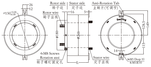 h150248 series H150248 Series(Hollow Shaft)Through Hole Slip Ring slip ring Drawing 