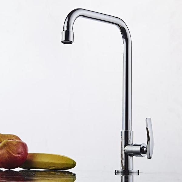 Quality Villa Apartment Kitchen Tap Cold Only Chrome Kitchen Faucet Deck Mounted for sale