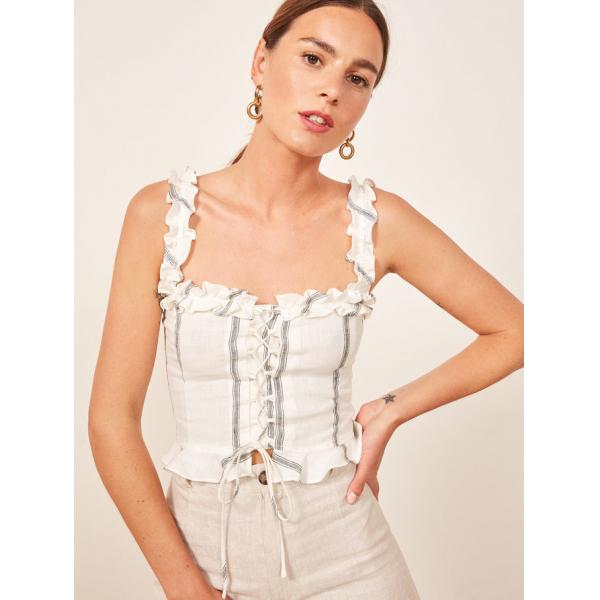 Quality 2018 Summer Women Clothing Ruffled Straps Linen Boho Crop Top for sale