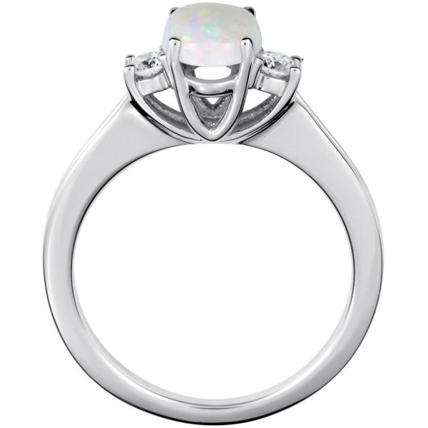 Quality Oval Lab-Created Opal, Blue and White Sapphire Open Frame Twist Shank Ring in Sterling Silver for sale