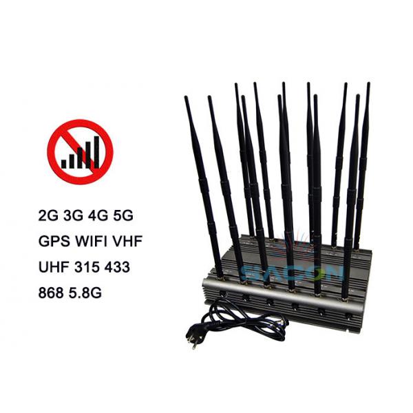 Quality Infrared Remote Control 5G Signal Jammer Blocker 80w Powerful 12 Antennas 2G 3G 4G for sale