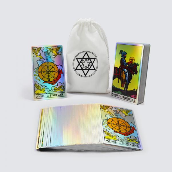 Quality Custom premium laser tarot cards for beginners wholesale regular size witch tarot card packed in white cloth bag for sale