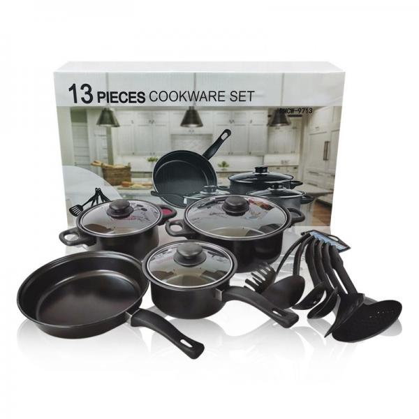 Quality Mordern Style 13 Piece Black Cast Iron Pan Set  Non Stick Coating for sale