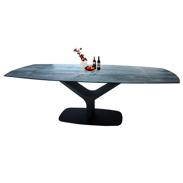 Quality 2.3 Meter Extension HPL Dining Table Tempered Glass Topped Heavy Duty Steel Frame for sale