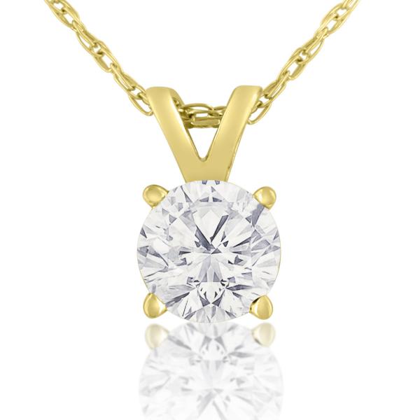 Quality 1/2 Carat CZ Solitaire Necklace In 14 Karat Yellow Gold (J-K Color, I1-I2 Clarity) for sale