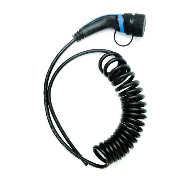 Quality 480V 32A 3 Phase Tethered Spiral EV Charging Cable 3.5kg for sale