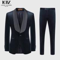 China Business Men's Suit 2 Pieces Gold Velvet Shawl Lapel Single Breasted Slim Fit Wedding Suits factory