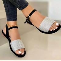 China Elegant Ladies Open Toe Flat Sandals With Buckle Closure Comfortable factory