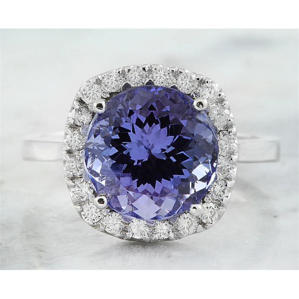 Quality 6.02 CTW Natural Blue Tanzanite Ring 18K Solid White Gold for sale