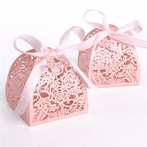 Quality Wedding Small Candy Boxes , Pink Color Mini Paper Gift Box Offset Printing for sale