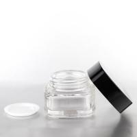 China Eco - Friendly Glass Cosmetic Cream Jar Square Shape Clear Body Black Lid factory