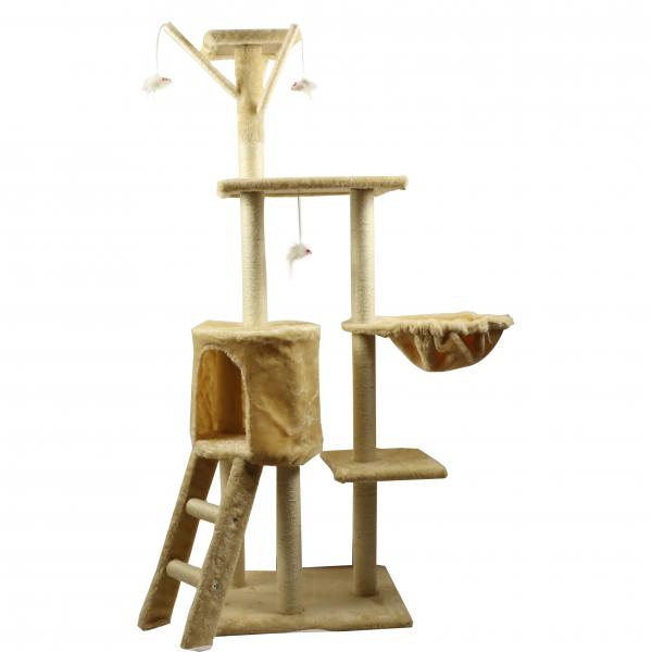 Quality Beige Cat Tree Furniture For Multiple Large Cats Older Adult Elderly Senior Two Xl Cats 60 Inch 72 Inch 80 Inches for sale