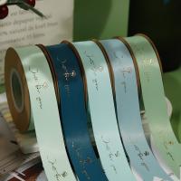 China Customized Gold Foil Printed Polyeater Satin Ribbon for Gift Packing factory