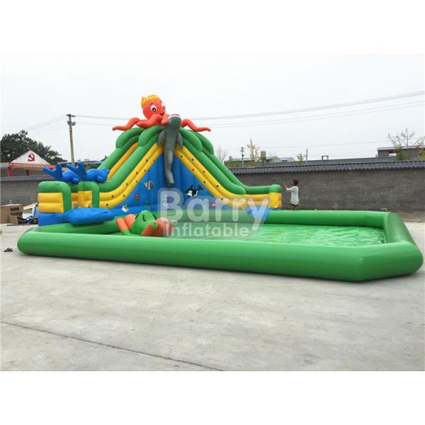 Quality Green Castle Theme Waterproof Inflatable Pool With Octopus Slide On Ground for sale