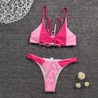 China Swimming Two Pink Bikini Set UPF 50++ Sexy Ladies Bikini Nylon Fabric factory