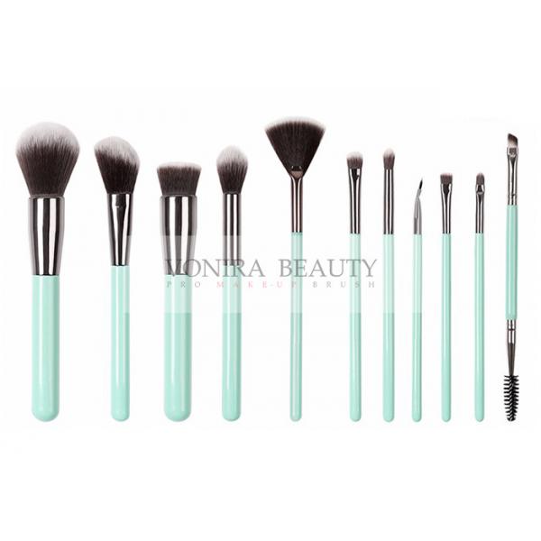 Quality Custom 11 Pieces Synthetic Haired Taklon Makeup Brushes Kit With Mint Green Handle for sale