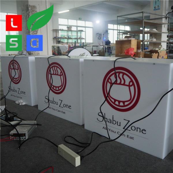 Quality Outdoor35W 650mm Led Cube Light Box Sign Front Store Hanging 3D LED Shop Display for sale