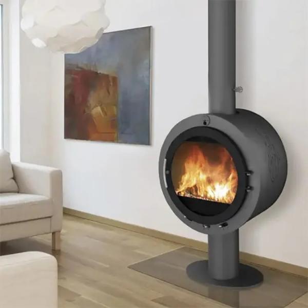 Quality Wall Mounted Wood Burning Floating Fireplace Hanging Ceiling Round Design for sale