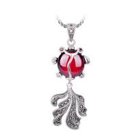 China Sterling Silver Chain Vintage Marcasite Garnet Goldfish Pendant Necklace(N12036) factory