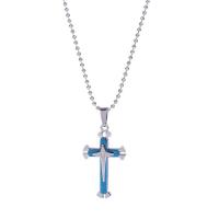 China New Fashion wholesale chain necklace Stainless Steel Cross Pendant Men's Necklace Chain (Blue and Brown) for sale