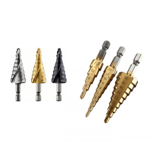 Quality Hex Shank HSS Step Drill Bits With Titanium Coated Spiral Flute Inch Size for sale