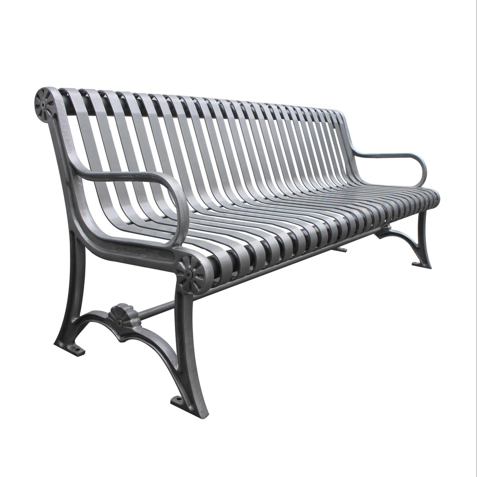 China Waterproof Urban Outdoor Metal Garden Bench With Cast Iron And Steel Flat Bar factory