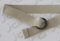 China Solid Beige Polyester Kids Web Belt With Folded Tip And Double D Rings factory