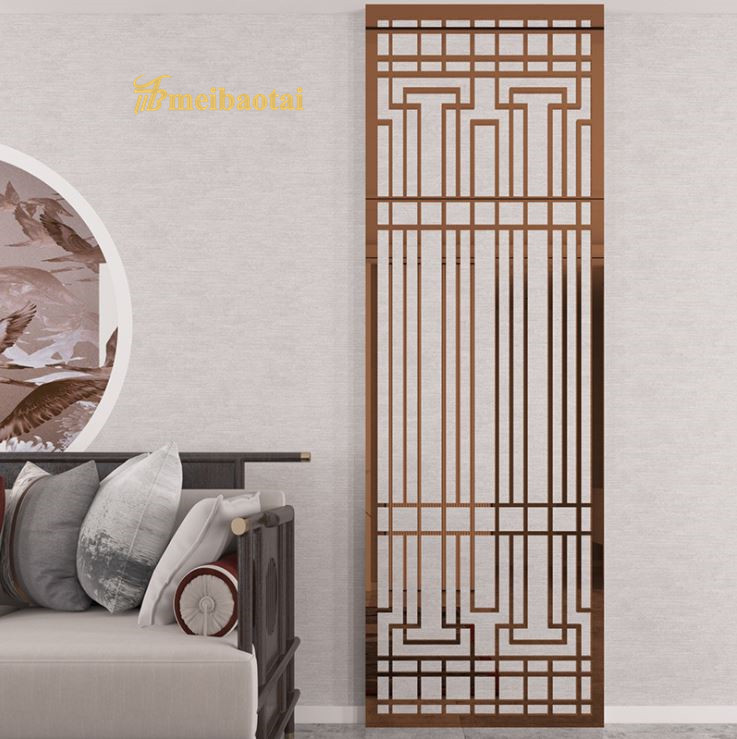 China Ss304 201  Rose Gold Hairline Stainless Steel Room Divider Decoration Wall factory
