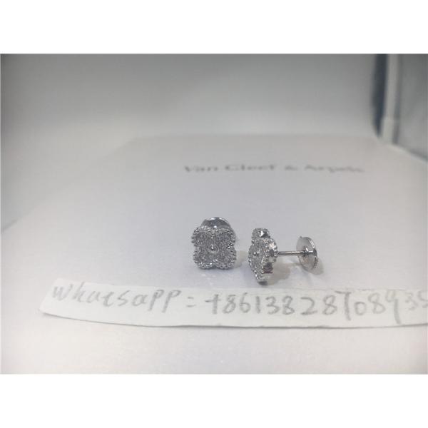 Quality Van Cleef Arpels Sweet Alhambra Earstuds 18K White Gold Round Diamonds for sale
