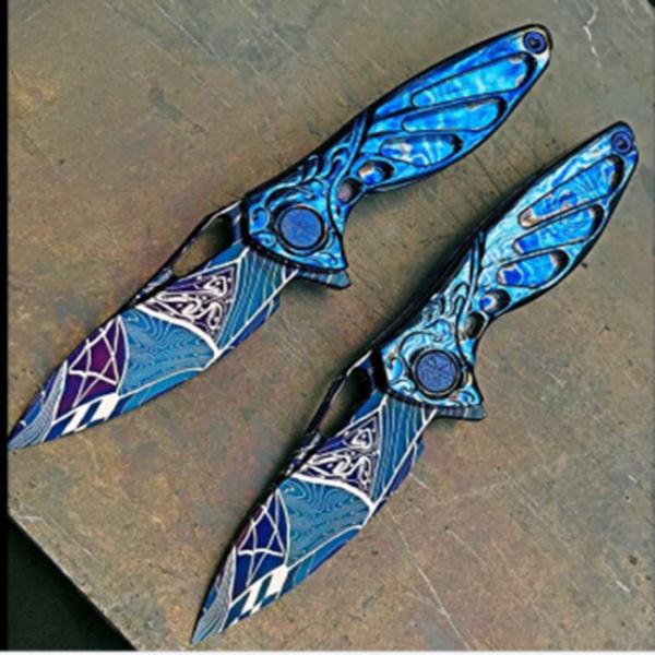 Quality CNC Machining Hunting Knife Designs Blue Damascus Knife for sale
