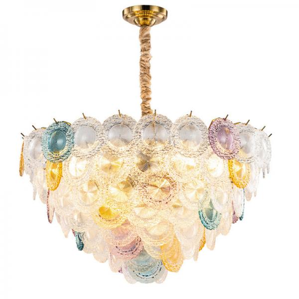Quality E14 Rainbow Transparent 600*390mm Round Crystal Pendant Chandelier for sale