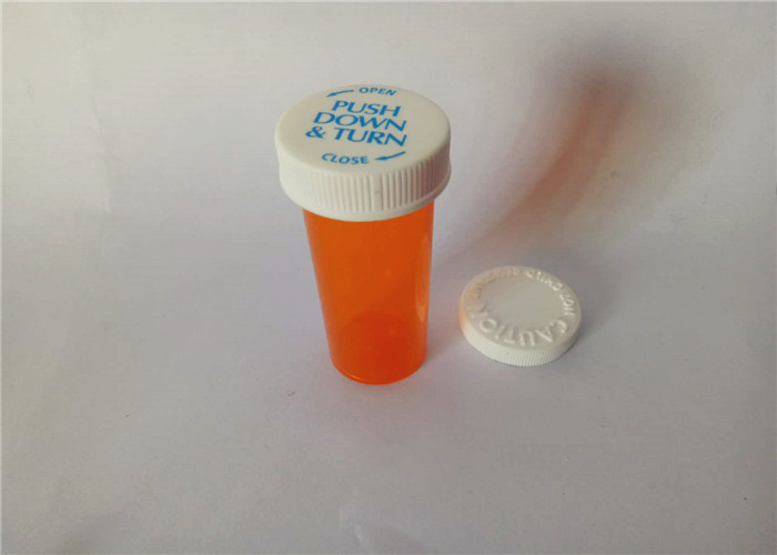 Quality Food Grade PP Child Resistant Vials , 06 DR Amber Child Proof Medicine Bottles for sale