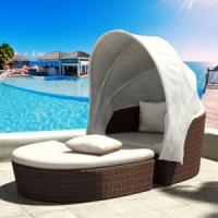 China Balcony Beach Chaise Lounges Woven Rattan Round Sun Lounger factory